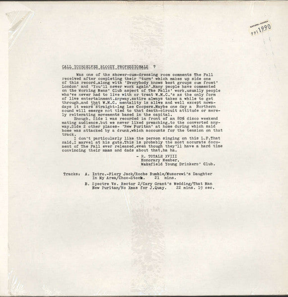 Image of Back Cover of LP - VG+/EX - THE FALL, Totale's Turns (It's Now Or Never) (Superior Viaduct; SV146, US 2018), Still In Opened Shrinkwrap With Hype Sticker,  - 2926210E