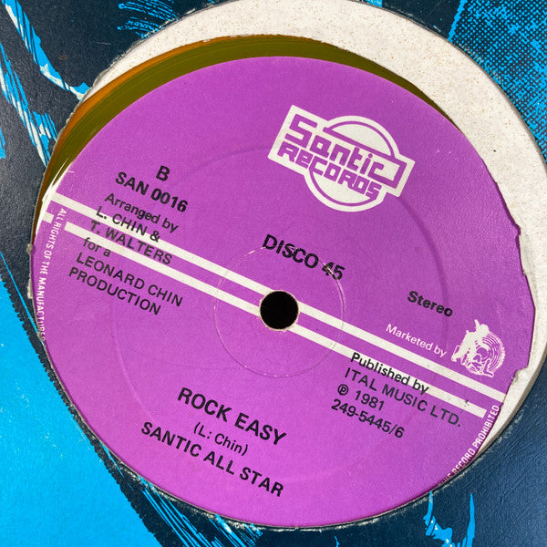 Image of Back Cover of 12" - VG+/EX - DONNA RHODEN / SANTIC ALL STARS, Be Kind To My Man / Rock Easy (Santic Records; SAN 0016, UK 1981, Reggae Disco 45 Sleeve, Orange Vinyl), ,  - 3016294C