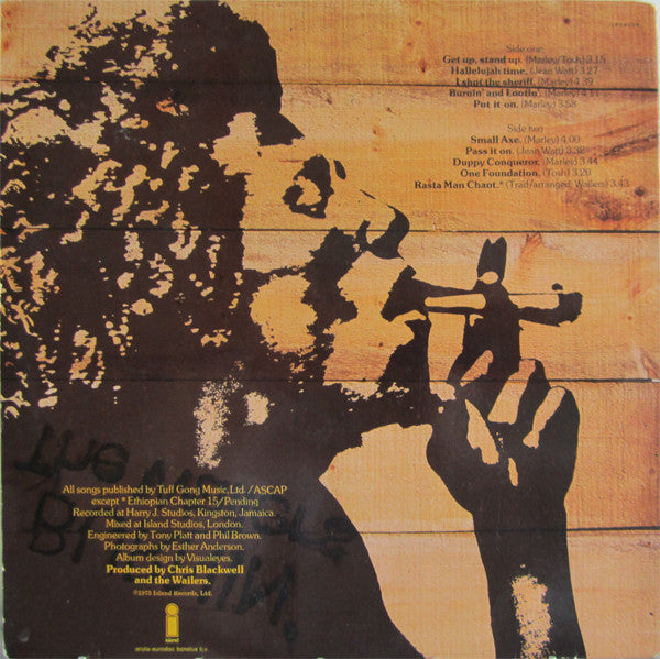 Image of Back Cover of LP - VG+/G+ - THE WAILERS, Burnin' (Island Records; ILPS 9256, UK 1973, NOT-Gatefold Sleeve), ,  - 3016295C