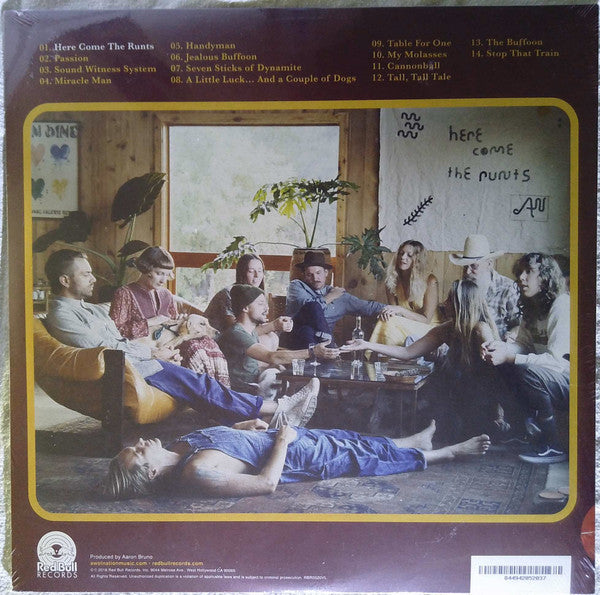 Image of Back Cover of LP - VG/EX - AWOLNATION, Here Come The Runts (Red Bull Records; RBR0520VL, US 2018, Gatefold, Insert, Brown Marble Vinyl), Corner Bump, Opened Instore, Still In Stickered Shrinkwrap,  - 3046225S