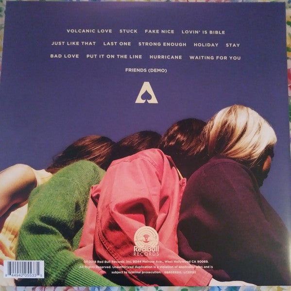 Image of Back Cover of LP - VG+/EX - THE ACES, When My Heart Felt Volcanic (Red Bull Records; RBRO553VL, USA & Europe 2018, Gatefold, 2 Inserts, Pink & Yellow Vinyl), Still in stickered shrinkwrap. Corner bump.,  - 3046242S