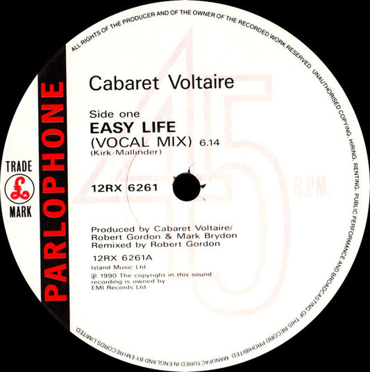 Image of Front Cover of 12" - /VG+ - CABARET VOLTAIRE, Easy Life (Parlophone; 12RX 6261, UK 1990, Plain Die Cut Black Sleeve With Barcode Sticker), ,  - 3026185E