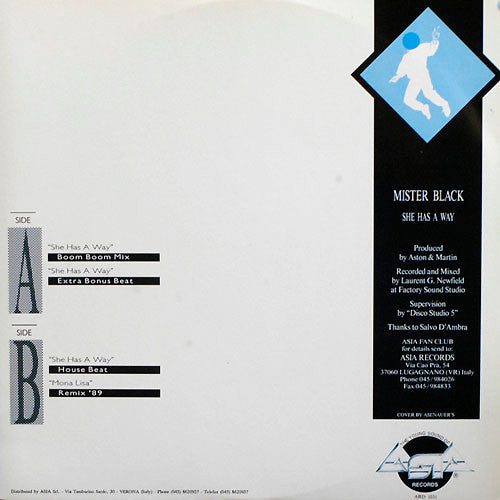 Image of Back Cover of 12" - G+/VG - MISTER BLACK, She Has A Way (Asia Records; ARD 1031, Italy 1989), Some marks on either side of record. WOL with seam split at spine,  - 3046214S