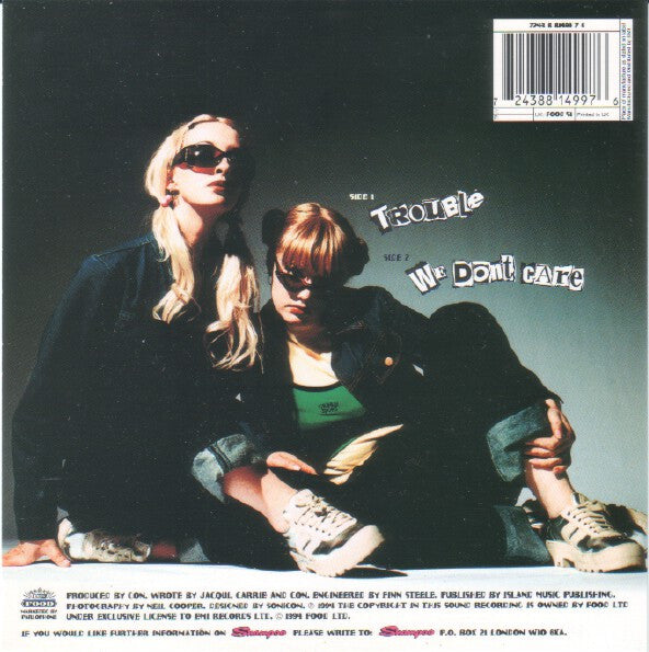 Image of Back Cover of 7" - VG+/VG - SHAMPOO, Trouble (Food; FOOD 51, UK 1994, Plain PVC Sleeve, Insert, Pink Vinyl), ,  - 3016280C