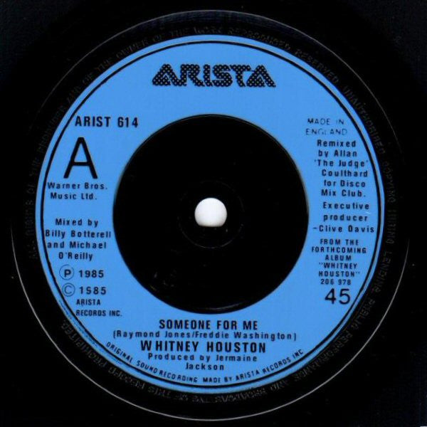 Image of Label Cover of 7" - VG/VG - WHITNEY HOUSTON, Someone For Me (Remix) (Arista; ARIST 614, UK 1985, Picture Sleeve), ,  - 3016282C