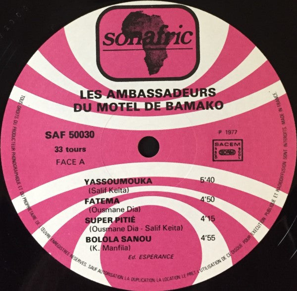 Image of Label Cover of LP - VG+/VG+ - LES AMBASSADEURS DU MOTEL DE BAMAKO, Vol. 1: Les Ambassadeurs Du Motel De Bamako (Sonafric; SAF 50030, France 1977), Stickered Sleeve,  - 3046251S