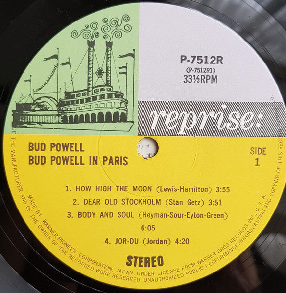 Image of Label Cover of LP - VG+/VG+ - BUD POWELL, Bud Powell In Paris (Reprise Records; P-7512R, Japan 1976 Reissue, Insert), Sleeve has cut corner. Insert mottled,  - 3016329C