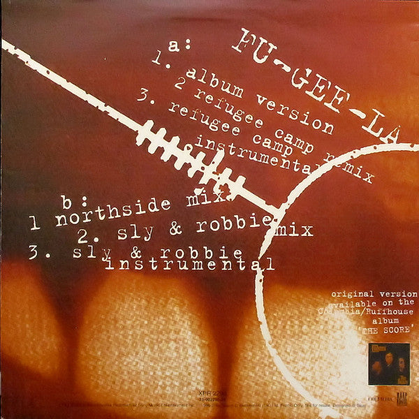 Image of Back Cover of 12" - G+/G+ - FUGEES (REFUGEE CAMP), Fu-Gee-La (Columbia; XPR 2290, UK 1995, Promo, Picture Sleeve), Sleeve has wear and damage at corners, split at top edge,  - 3016332C