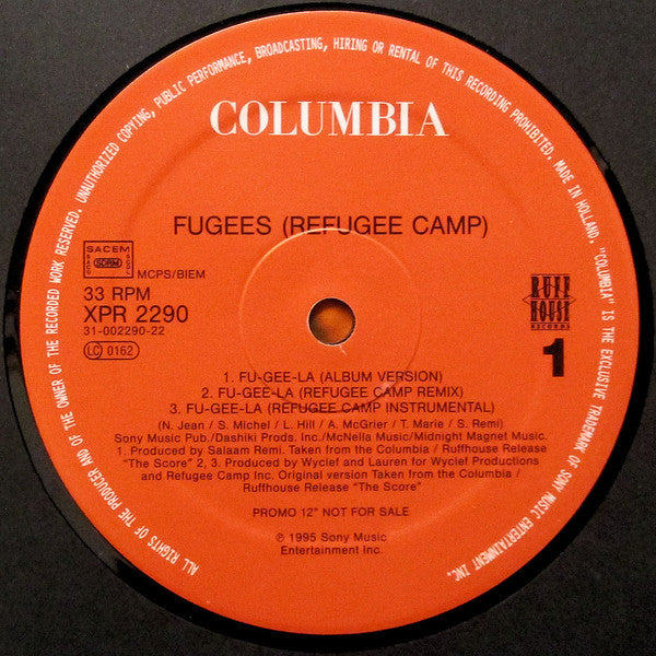 Image of Label Cover of 12" - G+/G+ - FUGEES (REFUGEE CAMP), Fu-Gee-La (Columbia; XPR 2290, UK 1995, Promo, Picture Sleeve), Sleeve has wear and damage at corners, split at top edge,  - 3016332C