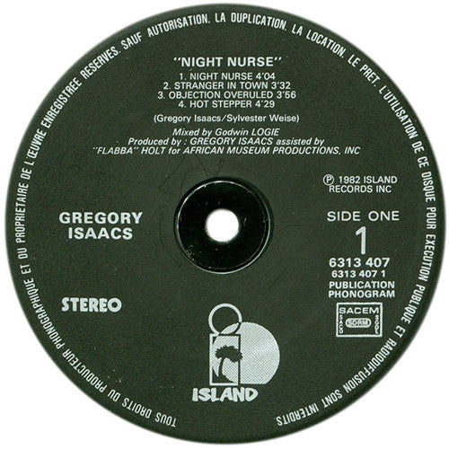 Image of Label Cover of LP - VG+/EX - GREGORY ISAACS, Night Nurse (Island Records; 6313 407, France 1982), ,  - 3046204S