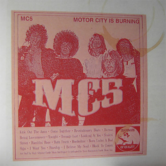 Image of Front Cover of 2xLP - VG+/VG - MC5, Motor City Is Burning (Earmark; 40001, Italy 1999, Gatefold in Stickered Clear Plastic Cover, 2 Inners, 180 Gram Vinyl), Sides 1,3 & 4 VG+, Side2 is VG - one light scratch on last track,  - 3046234S