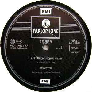 Image of Label Cover of 12" - VG+/VG+ - ROXETTE, Listen To Your Heart (Parlophone; 060-13 6323 6, Europe 1988), ,  - 3046235S