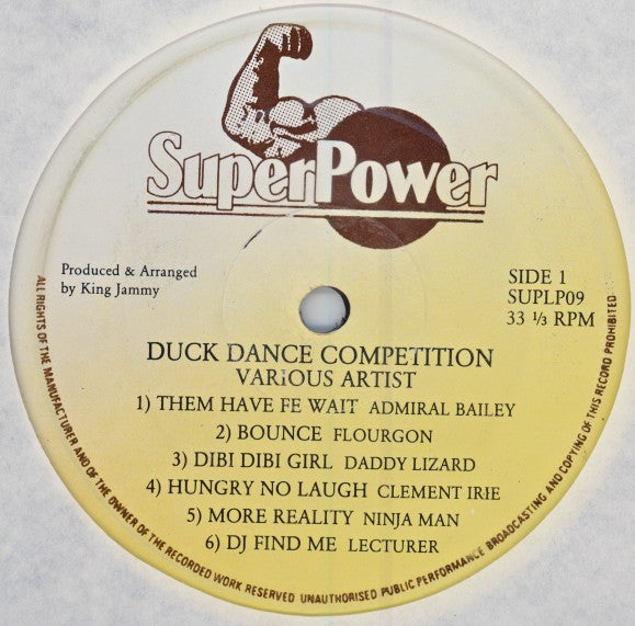 Image of Label Cover of LP - VG/G+ - VARIOUS, Duck Dance Competition (Super Power; SP LP 009, UK & US 1988), Lighter marks only. Sticker ghost on front sleeve,  - 3016334C