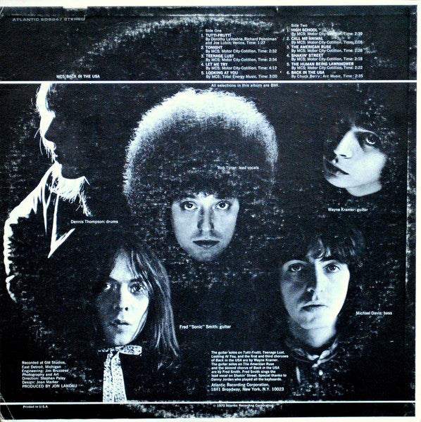 Image of Back Cover of LP - VG/VG+ - MC5, Back In The USA (Atlantic; SD 8247, US 1970, Pasteback Sleeve, Company Inner, Monarch Pressing), Promo notch cut in bottom edge,  - 3046237S