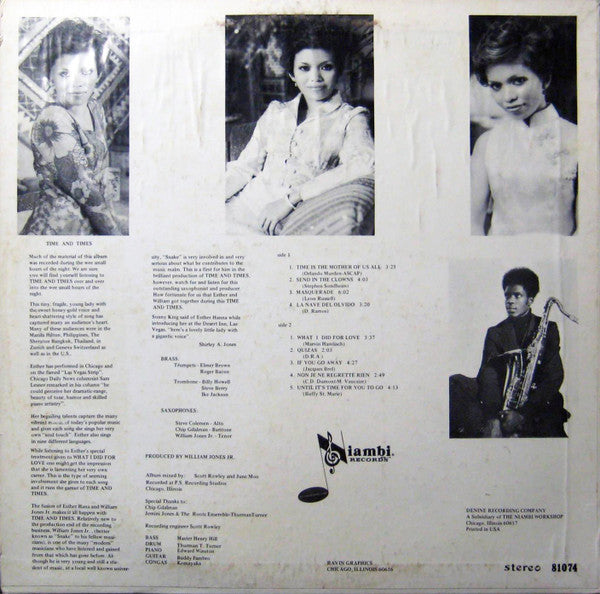 Image of Back Cover of LP - VG+/VG+ - ESTHER HANA, Time And Times (Niambi Records; 81074, US 1974), Signed,  - 3046259S