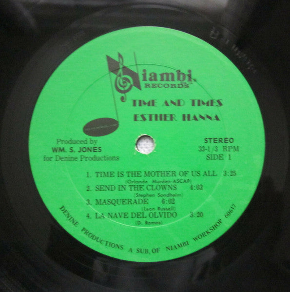 Image of Label Cover of LP - VG+/VG+ - ESTHER HANA, Time And Times (Niambi Records; 81074, US 1974), Signed,  - 3046259S
