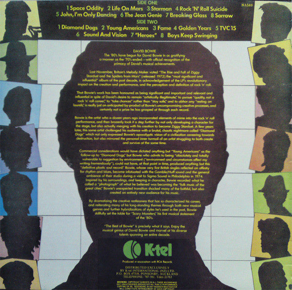 Image of Back Cover of LP - VG/VG+ - DAVID BOWIE, The Best Of Bowie (K-Tel; NA 580, New Zealand 1980s Reissue), Scuffs, edge wear, import sticker on back cover,  - 3846240S