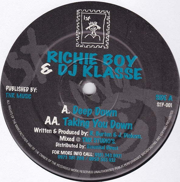 Image of Front Cover of 12" - /VG - RICHIE BOY & DJ KLASSE, Deep Down / Taking You Down (Stamp Records; STP-001, UK 1998), Light scuffs only. WOL.,  - 3046268S
