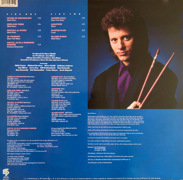 Image of Back Cover of LP - VG/VG+ - DAVE WECKL, Master Plan (GRP; GRP-9619-1, Switzerland 1990), Edge and ring wear. Old shop sticker on cover.,  - 3046149S