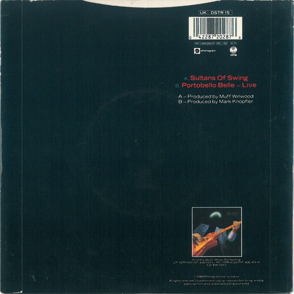 Image of Back Cover of 7" - VG/VG+ - DIRE STRAITS, Sultans Of Swing / Portobello Belle - Live (Vertigo Silver Injection Labels; DSTR 15, UK 1988, Picture Sleeve), Light mark or two on side B.,  - 3016339C