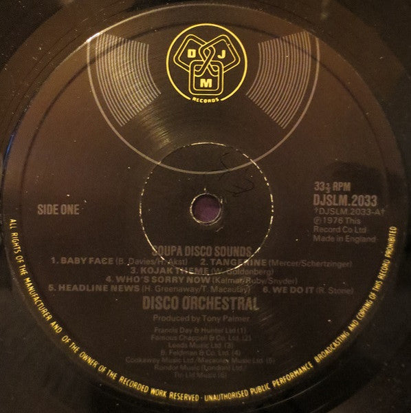 Image of Label Cover of LP - VG/VG+ - DISCO ORCHESTRAL, Soupa Disco Sounds (DJM Records; DJSLM 2033, UK 1976), ,  - 3046283S