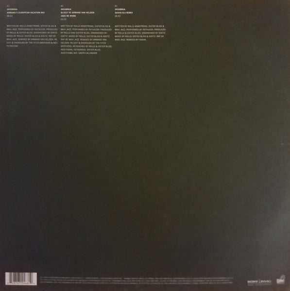 Image of Back Cover of 12" - VG/G+ - FAITHLESS, Insomnia 2005 (Cheeky Records; 82876724681, UK 2005, Picture Sleeve), Light marks and hairlines on disc. Sleeve is creased and ringworn.,  - 3016349C