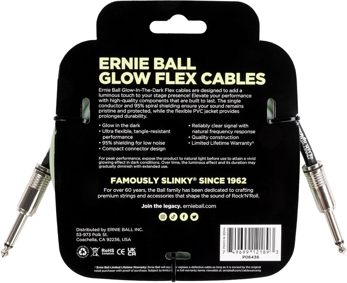 Image of Back Cover of Accessories - NEW/NEW - ERNIE BALL, FLEX INSTRUMENT CABLE STRT/STRT 10FT - GLOW IN THE DARK (, US ), ,  - 3016365C