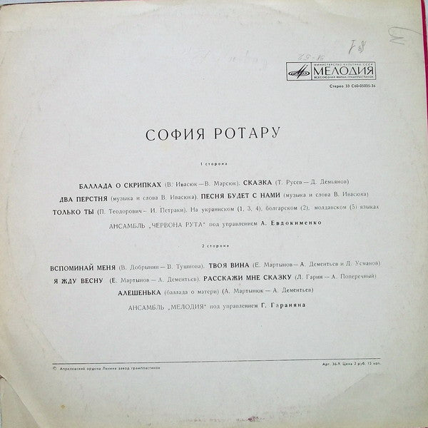 Image of Back Cover of LP - VG/VG+ - SOFIYA ROTARU, Sofia Rotaru (Pink Labels; 33  60-05035-36, USSR 1974, Flipback Sleeve, Ukrainian Pop), Light marks only. Ring wear, creasing and discolouration.,  - 3046308S