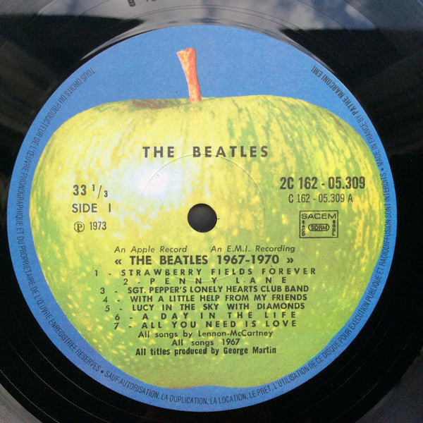 Image of Label Cover of 2xLP - VG/VG - THE BEATLES, 1967-1970 (Apple Records; 2C162-05309-10, France 1987 Reissue, Gatefold, 2 Inners, "R  dition de 1978" on back cover), Strong VG - a few hairlines, edge wear,  - 3046292S