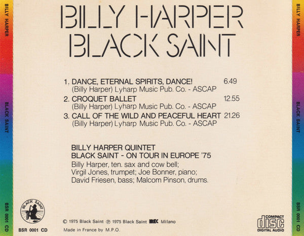 Image of Back Cover of CD - VG/VG+ - BILLY HARPER, Black Saint (Black Saint; BSR 0001 CD, Italy ), ,  - 3056167S