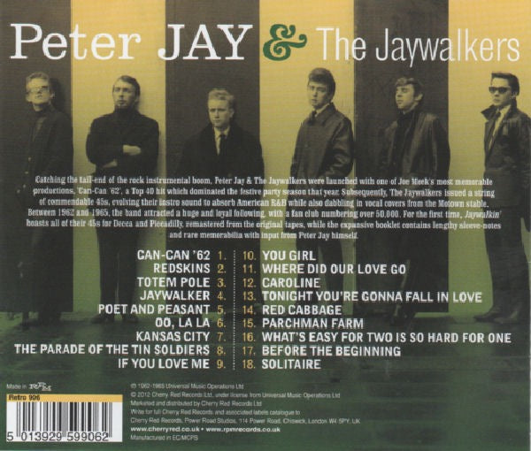 Image of Back Cover of CD - EX/EX - PETER JAY & THE JAYWALKERS, Jaywalkin' Singles 1962-1965 (RPM Records; RETRO 906, 	Europe 2012, Jewel Case), ,  - 3036168E