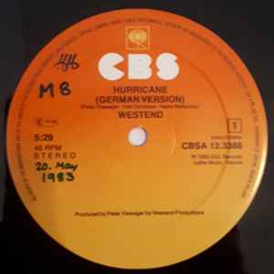 Image of Front Cover of 12" - /VG - WESTEND, Hurricane (CBS; A 12.3388, Europe 1983, Plain Sleeve, Austria 1983 Euro Vision Song Contest), light marks only. plain white sleeve (no picture sleeve),  - 3046337S
