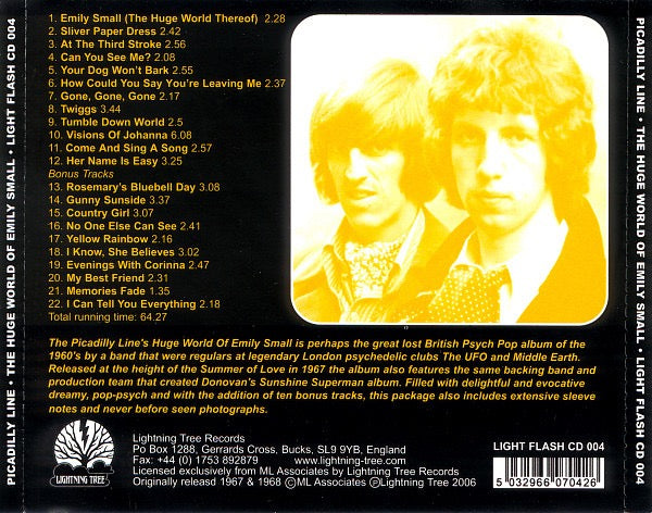 Image of Back Cover of CD - EX/VG - PICADILLY LINE, The Huge World Of Emily Small (Lightning Tree; LIGHT FLASH CD 004, 	UK 2006, Jewel Case), ,  - 3036172E