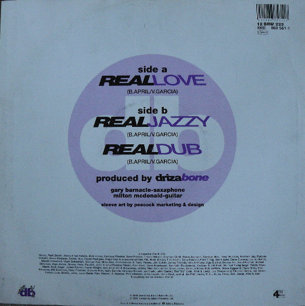 Image of Back Cover of 12" - VG/VG - DRIZABONE, Real Love (4th & Broadway; 12 BRW 223, UK 1991), light storage marks. few creases to sleeve,  - 3946231S