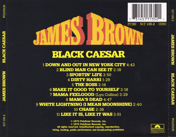 Image of Back Cover of CD - VG+/VG+ - JAMES BROWN, Black Caesar (Polydor; 517 135-2, UK & Europe Reissue), ,  - 3016412C
