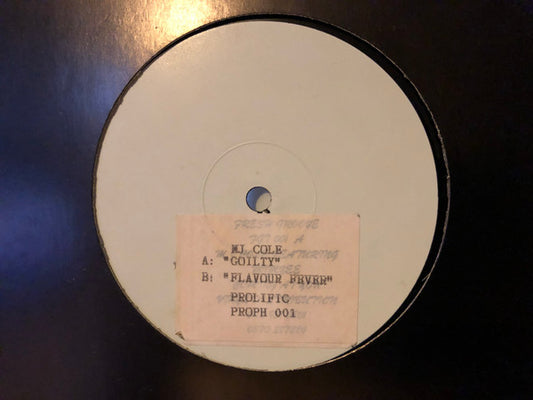 Image of Front Cover of 12" - /G+ - M.J. COLE, Guilty / Flava Fever (Prolific Recordings; PROPH 001, UK 1998, White Label), Writing on plain white label, lots of scuffs and marks.,  - 3016429C