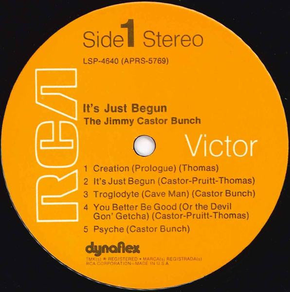 Image of Label Cover of LP - G+/G+ - THE JIMMY CASTOR BUNCH, It's Just Begun (RCA Victor ; LSP-4640, US 1972, Picture Sleeve), deep mark intro/run-in - affects playback side A otherwise light marks only. edge wear and storage marks to sleeve - tape on top edge and spine,  - 3146032S