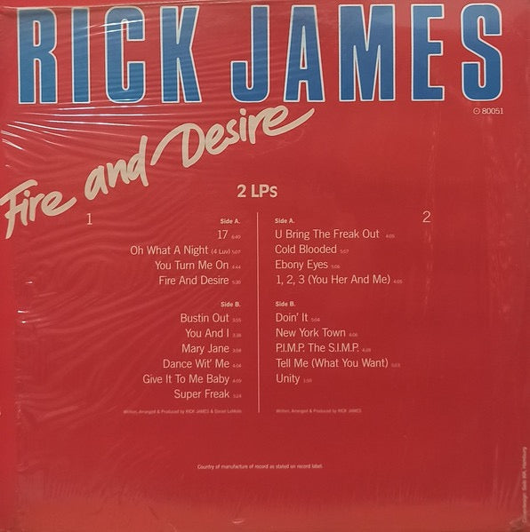 Image of Back Cover of 2xLP - VG/VG - RICK JAMES, Fire And Desire (Gordy; 80051, Germany 1984, Inner, Poster), Strong VG with poster!,  - 3116004C