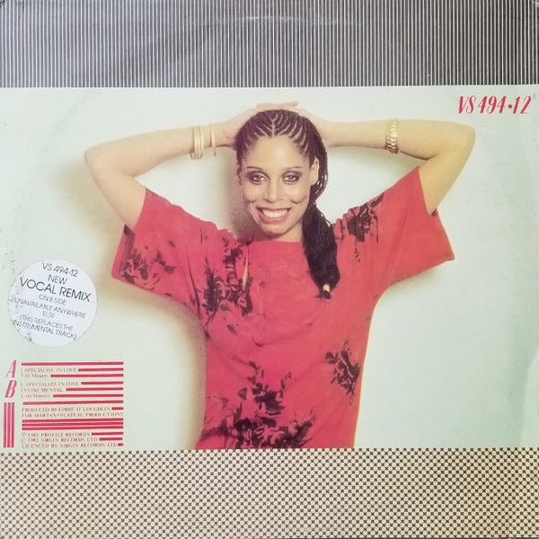 Image of Back Cover of 12" - VG/VG - SHARON BROWN, I Specialize In Love (Virgin; VS 494-12, UK 1982, Picture Sleeve, Vocal Mix Version), Light Marks only., This edition is visually identical to the regular edition but side B plays the Vocal Remix version, which is 113.5 BPM and has duration 6:08. The B-side label is the same as on the original, wrongly stating Instrumental with duration 6:00. - 3116009C