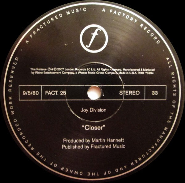 Image of Label Cover of LP - NEW/NEW - JOY DIVISION, Closer (Rhino Records; RHI1 73394, US 2007 Reissue, Remastered, Black Labels, 180g), ,  - 3036129E