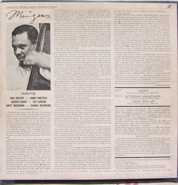 Image of Back Cover of LP - VG+/VG+ - CHARLES MINGUS, Mingus (Candid Deep Groove; 8021, US 1961, Mono), ,  - 3126034E