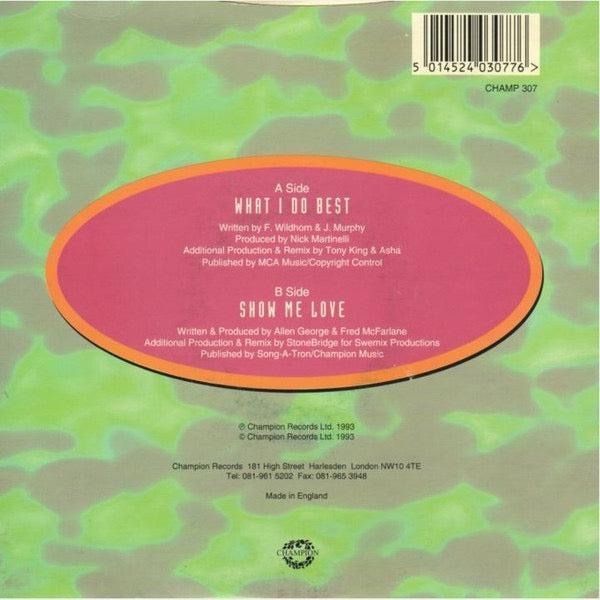 Image of Back Cover of 7" - G+/G+ - ROBIN S., What I Do Best (Champion; CHAMP 307, UK 1993, Picture Sleeve), Sleeve split at bottom + writing and marks. Light marks and scuffs on disc.,  - 3116014C
