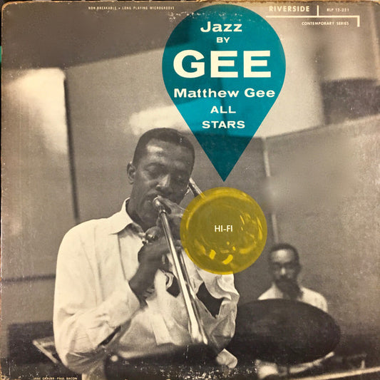 Image of Front Cover of LP - VG+/VG - MATTHEW GEE ALL-STARS, Jazz By Gee (Riverside Records White and Blue Label, Deep Groove; RLP 12-221, US 1957, Jazz By Gee Correctly Spelt on Both Labels), ,  - 3126037E
