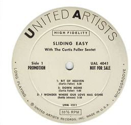 Image of Label Cover of LP - VG+/VG+ - THE CURTIS FULLER SEXTET, Sliding Easy (United Artists Records; UAL 4041, US 1959, Promotion Copy, Promo Stamp on Rear Sleeve), ,  - 3126038E