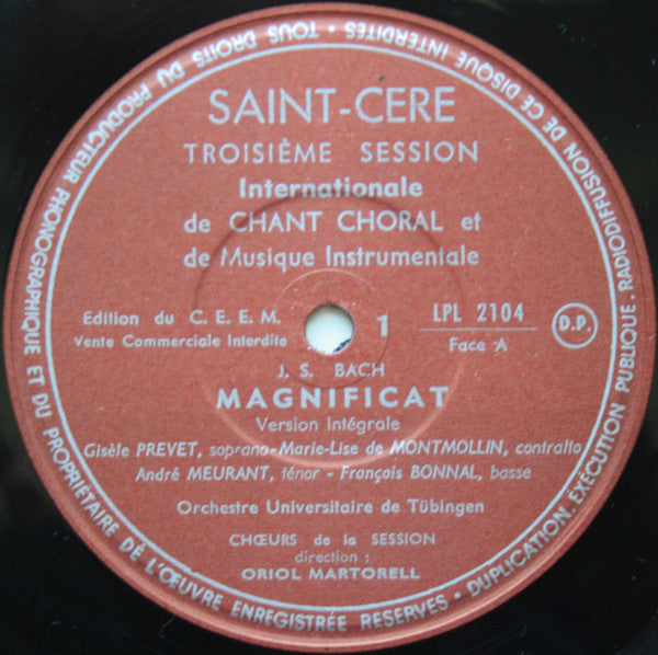 Image of Label Cover of LP - VG+/VG - SAINT C R  1962 TROISI ME SESSION INTERNATIONALE (PREMIERE DISQUE), Jean-S bastien Bach: Magnificat, Cantata / Couperin: Messe / Buxtehude: Magnificat (Saint-C r ; LPL 2107, France 1962, Laminated Sleeve), ,  - 3126041E