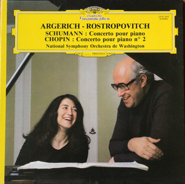 Image of Front Cover of LP - VG+/VG+ - ARGERICH, ROSTROPOVITCH, NATIONAL SYMPHONY ORCHESTRA DE WASHINGTON, Schumann: Concerto Pour Piano / Chopin: Concerto Pour Piano N  2 (Deutsche Grammophon; 2531 042, France 1978, Gatefold), ,  - 3126043E