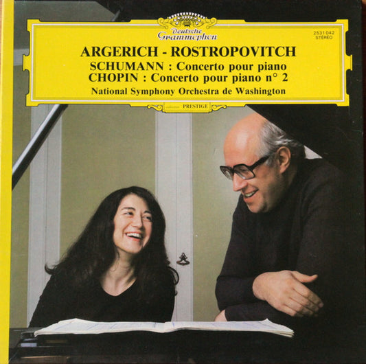 Image of Front Cover of LP - VG+/VG+ - ARGERICH, ROSTROPOVITCH, NATIONAL SYMPHONY ORCHESTRA DE WASHINGTON, Schumann: Concerto Pour Piano / Chopin: Concerto Pour Piano N  2 (Deutsche Grammophon; 2531 042, France 1978, Gatefold), ,  - 3126043E