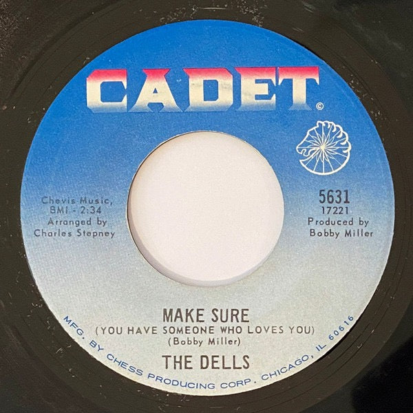 Image of Back Cover of 7" - /VG - THE DELLS, Does Anybody Know I'm Here / Make Sure (You Have Someone Who Loves You) (Cadet; 5631, US 1968), Light Marks only. WOL.,  - 3116043C