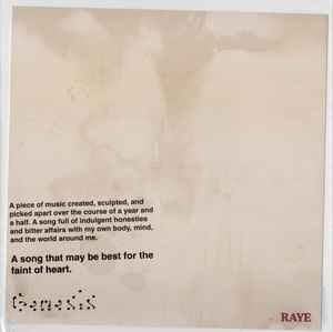 Image of Back Cover of 7" - VG/VG - RAYE, Genesis (Human Re Sources; none, UK, Europe & US 2024, Clear Plastic Stickered Sleeve, cardstock insert, Pink Translucent), Small split to right hand side of plastic sleeve. Some faint marks on disc.,  - 3116015C