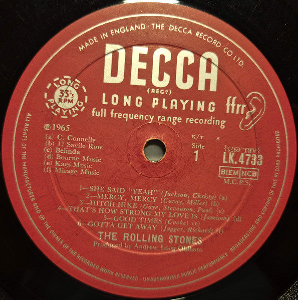 Image of Label Cover of LP - G+/VG - THE ROLLING STONES, Out Of Our Heads (Decca; LK 4733, UK 1965, Mono. Rear sleeve misprint - '965' instead of '1965'. Clout & Baker sleeve.), Light hairlines on the record. Sleeve has ringwear, name written on rear, creases.,  - 3126020E